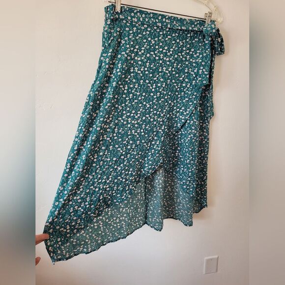 Green Floral Wrap Skirt Ditsy Cottagecore Fairy Boho Pixie Festival Maiden M - Picture 5 of 9